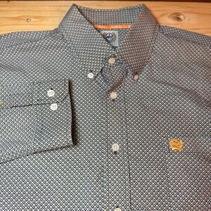 Cinch Mens Geometric Print Button Down Shirt Long Sleeve Navy orange 1361527 L